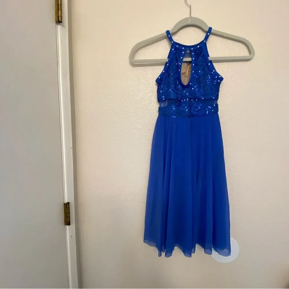 WEISSMAN Dance blue sequin Costume maxi dress lyrical 9876 child IC- child 7/8